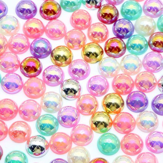 100pcs 12mm Half Round Flatback Imitation Pearl Acrylic Beads Iridescent AB Color Cabochons Ornaments for DIY Jewelry Making,Crafts Necklaces Bracelets Decorations Wedding Dress Nail Art,Garment Accessories and Special Embellishment Crafts