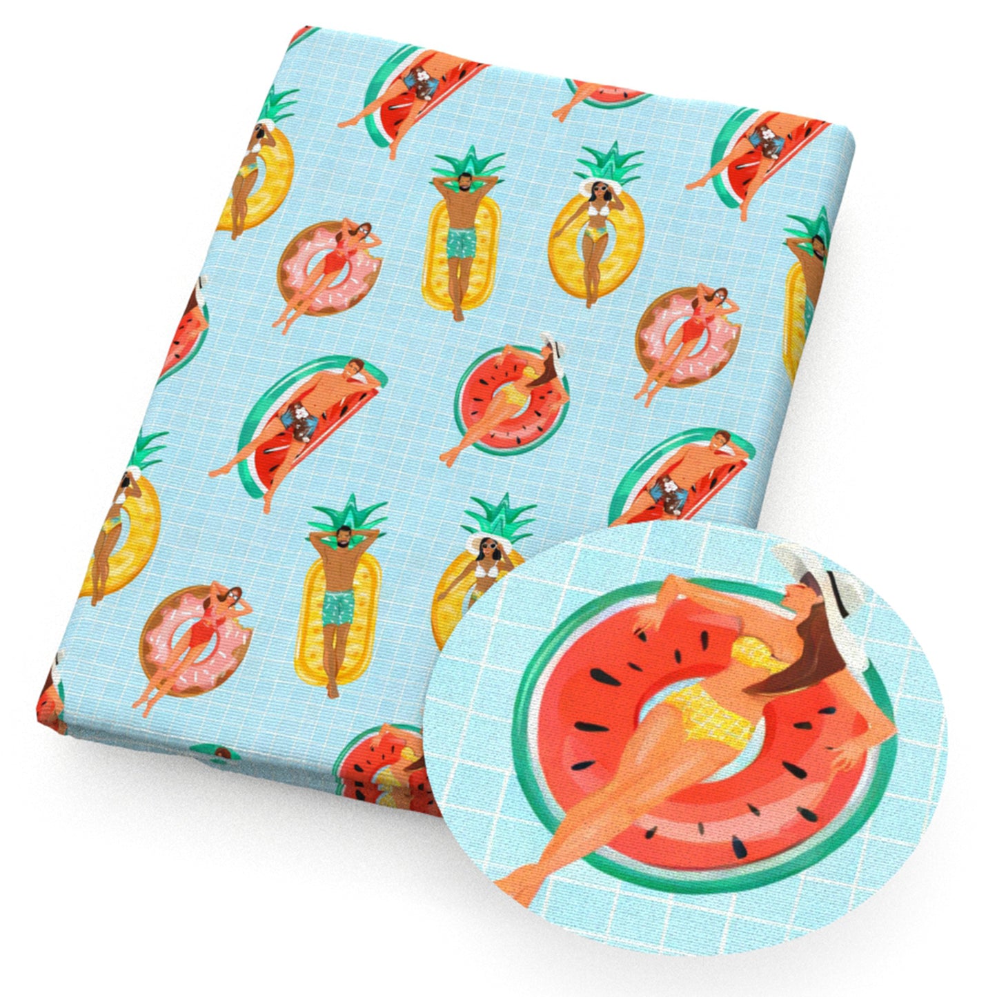 donuts girl summer watermelon pineapple plaid grid fabric