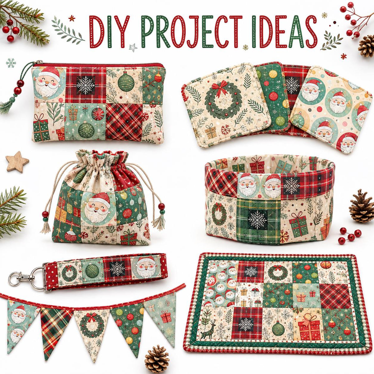 10Pc/Set Christmas Series Plaid Star Deer Santa Claus Gift Fat Quarter Fabric, Pre-Cut Square Fabric Assort, Fabric Set, Craft Fabric, Handmade DIY Patchwork Fabric,Home Quilting Sewing Fabric, Packaging Fabric, Scrapbooking Craft Hobbyist