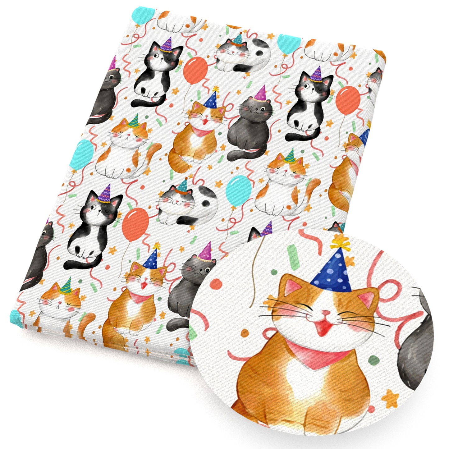cat balloon happy birthday fabric