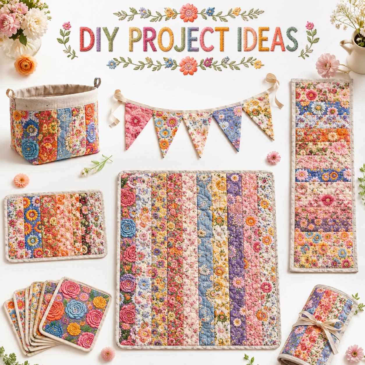 Floral Jelly Roll Quilt Fabric - 10pcs 2.5x19 Inch Polyester Strips For Sewing, Patchwork & Crafting - Precut Fabric Set For DIY Quilting, Table Runners, Storage Pouches, Makeup Bags & Home Decor, Mother'S Day Gift, Birthday Gift For Mom