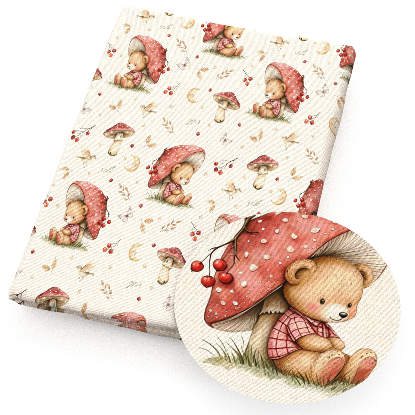 mushroom butterfly bird ladybug moon fabric