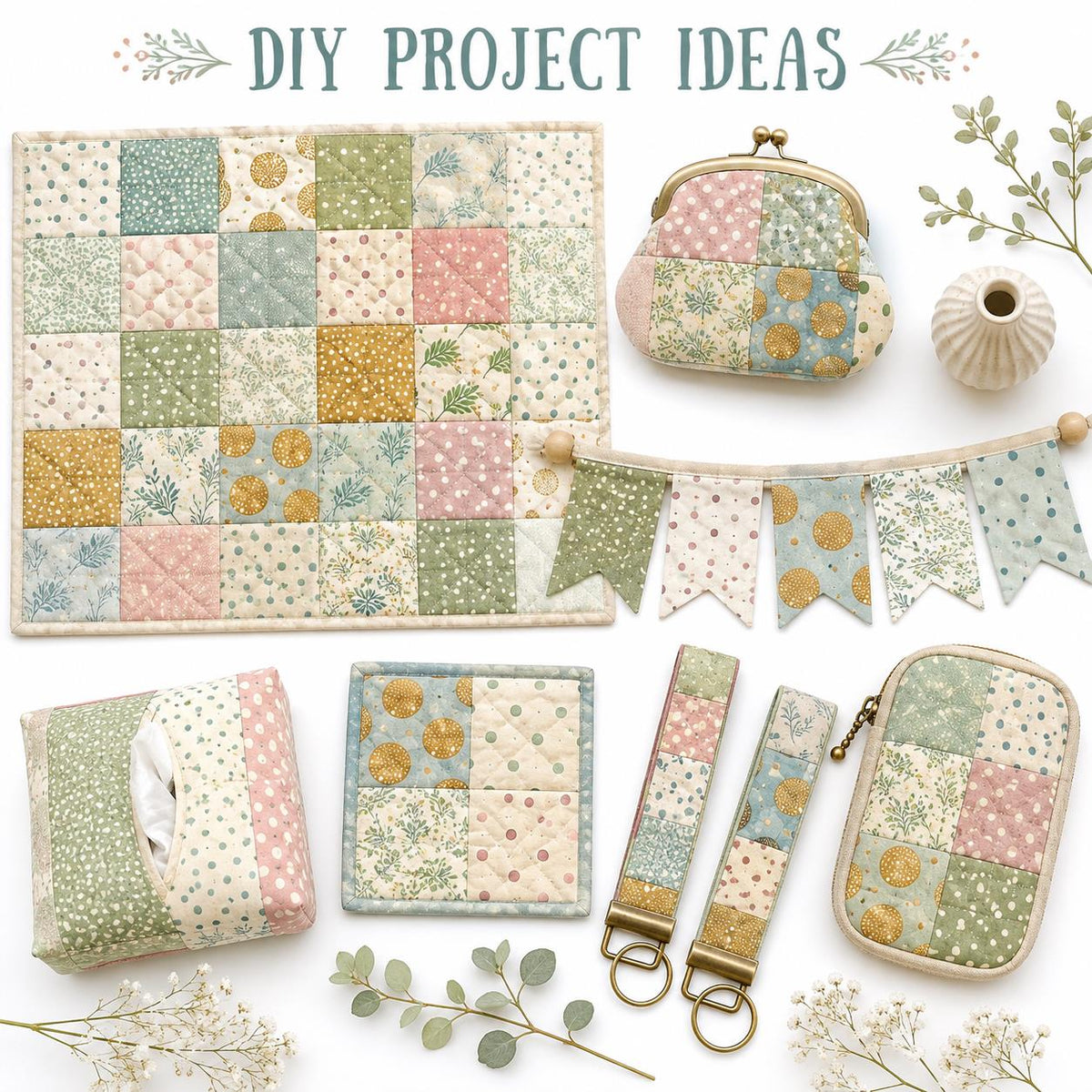 10pcs Charm Pack Set Floral Pattern 100% Polyester Patchwork in 10 Design Styles, Ready-to-Sew Without Cutting, Suitable For Patchwork Wallet Making Gift Giving Tote Bags Coasters DIY Craft Projects For Mother's Gift