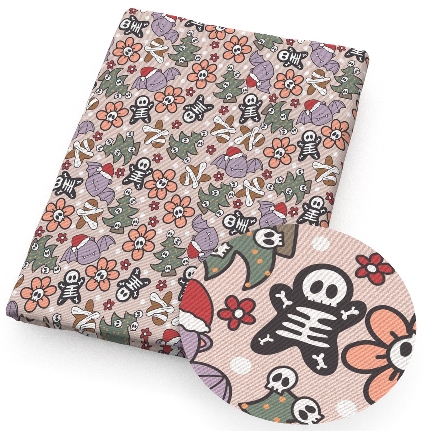 halloween skull ghost skeleton bones flowerfloral christmas tree fabric