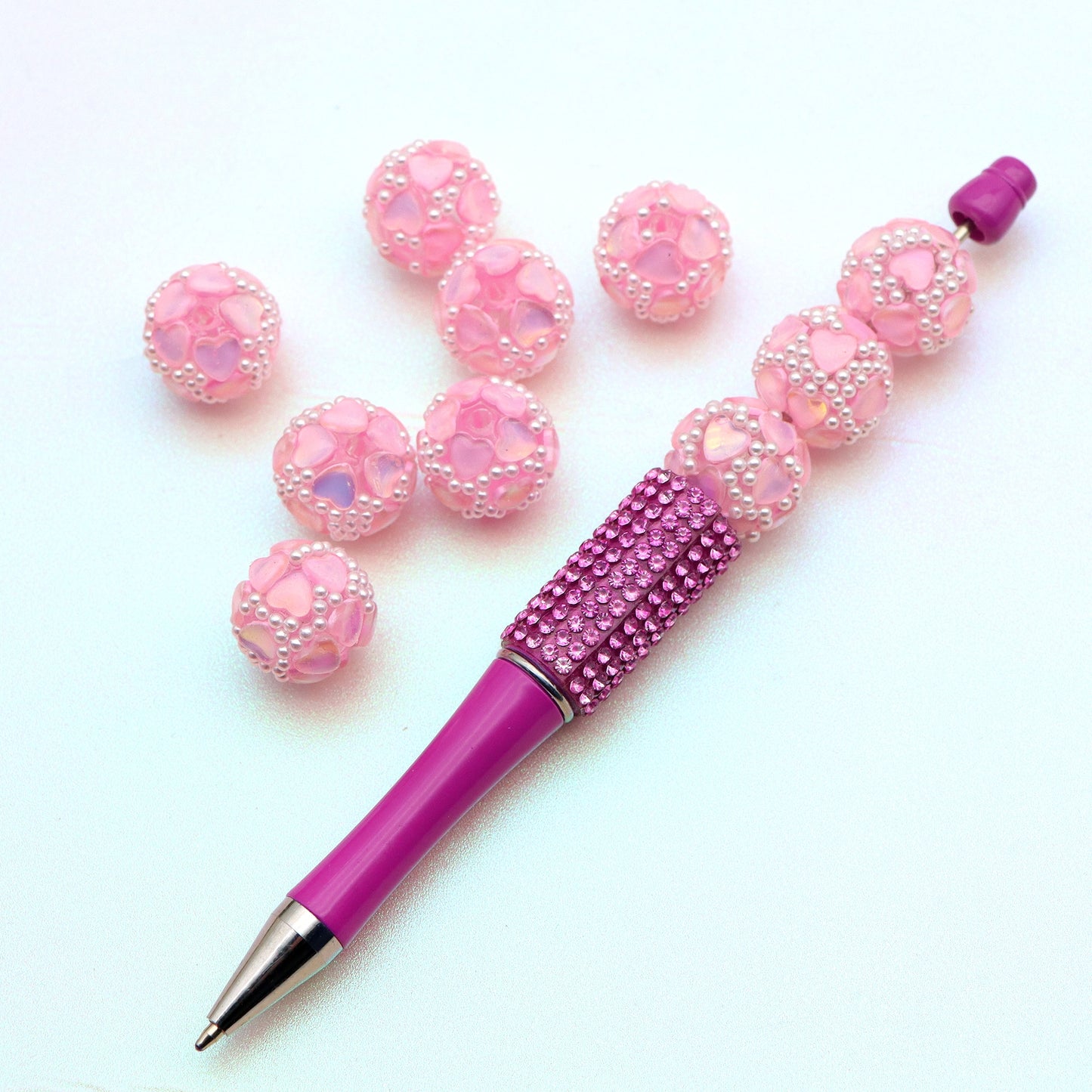 1Pc Festive Series Faux Rhinestone Pearl Acrylic Beads Heart Shaped Loose Spacer Beads Charms with Hole Ideal for DIY Jewelry Making DIY Bracelet Necklace Chain Earrings Charm Pen Bangle Decors Festive Craft Supplies