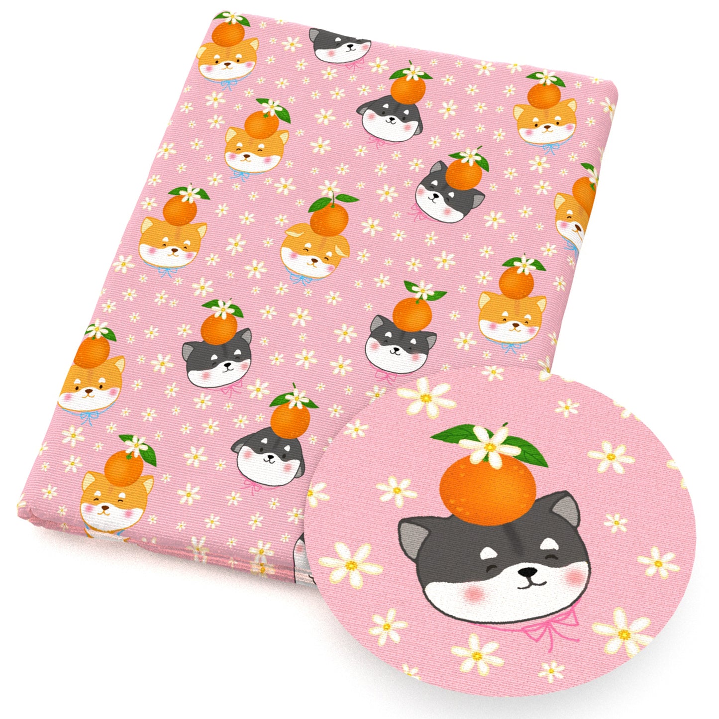 dogpuppy orange flowerfloral pink series fabric