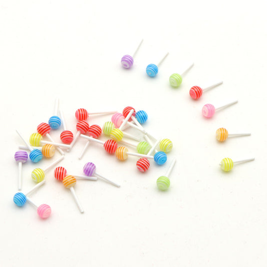 5pcs Resin Mini Colorful Lollipop Simulation Jewelry Accessories, Candy Nail Charms, Phone Case Decoration