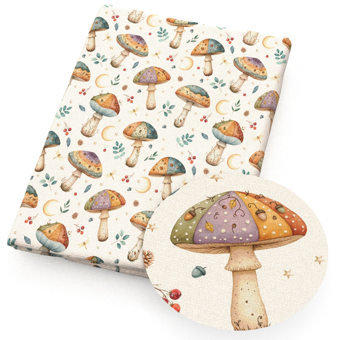 mushroom rainbow moon dragonfly fabric