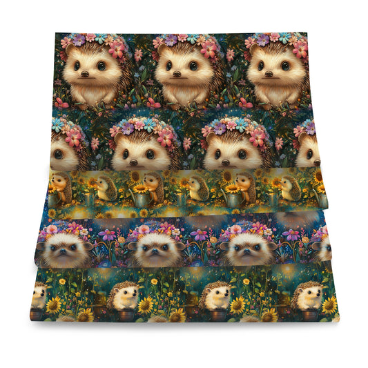 4Pc/set 7.87x7.87/19.68x17.7inch hedgehog series Precut Quilting Fabric Fat Quarter Fabric Bundle, Polyester Quilting Squares for Patchwork, DIY Crafts Projects, DIY Wallet Making