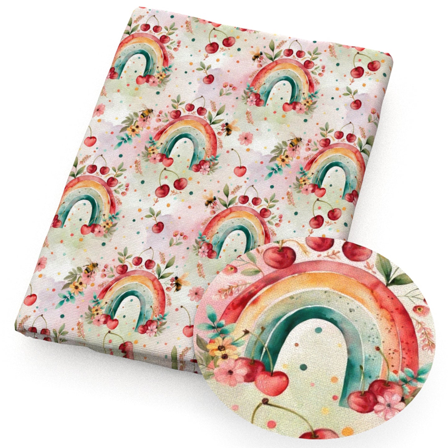 rainbow cherry bee flowerfloral dots spot fabric