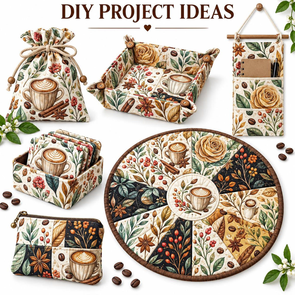 10Pc/Set Christmas Flower Coffee Beans Coffee Series Fat Quarter Fabric, Pre-Cut Square Fabric Assort, Fabric Set, Craft Fabric, Handmade DIY Patchwork Fabric,Home Quilting Sewing Fabric, Packaging Fabric, Scrapbooking Craft Hobbyist