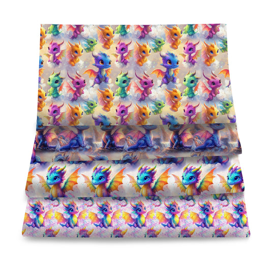 4Pc/set 7.87x7.87inch(20x20cm) dragon series Precut Quilting Fabric Fat Quarter Fabric Bundle, Polyester Quilting Squares for Patchwork, DIY Crafts Projects, DIY Wallet Making