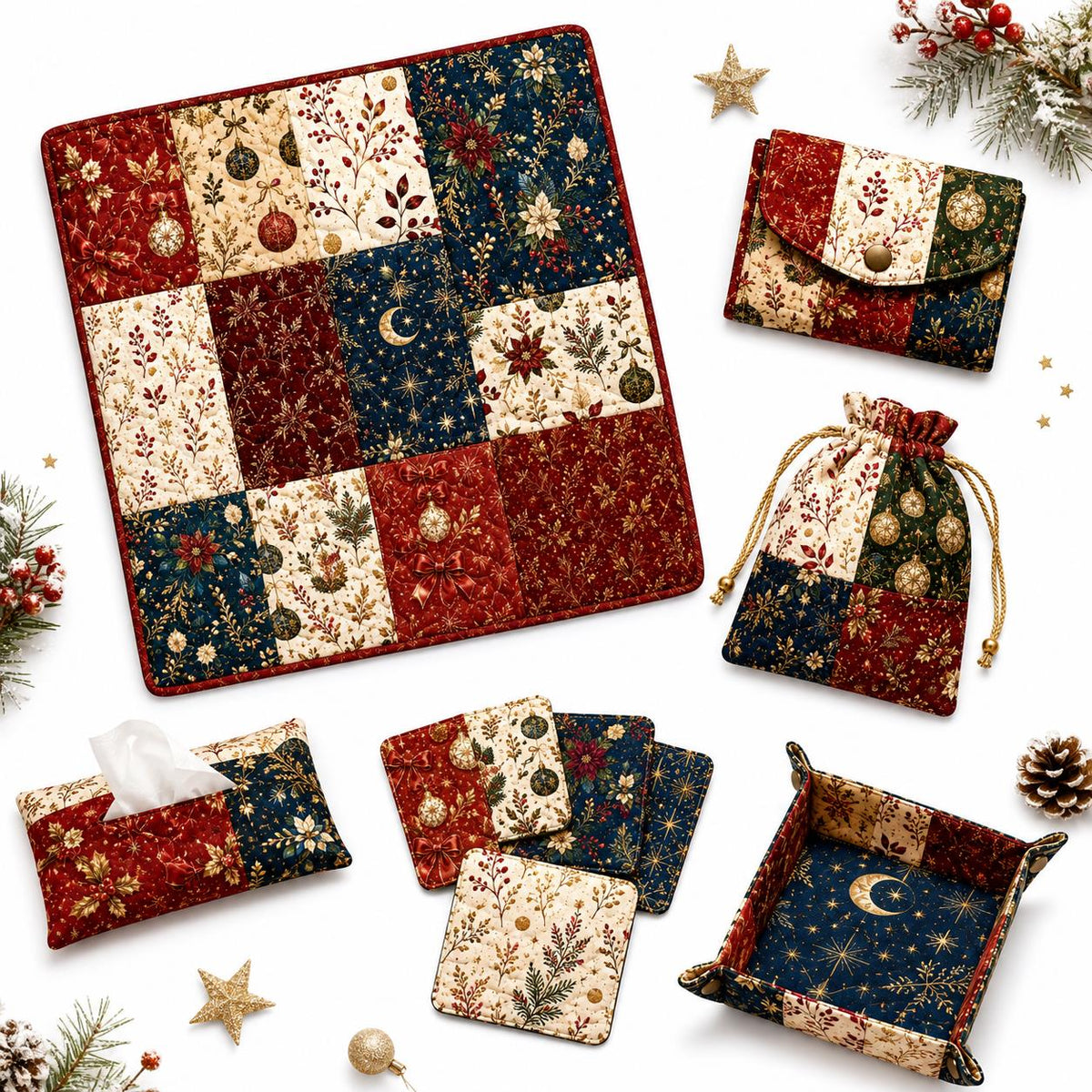 10pcs Charm Pack Set Christmas Pattern Vintage Style Handmade DIY with Rich Color and Texture Elements 100% Polyester Patchwork in 10 Design Styles Suitable for Patchwork DIY Craft Projects DIY Wallet Making Gift Giving Bag Making Mother's Day Gift
