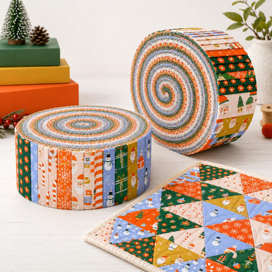 10pcs Vintage Santa Snowman Christmas Theme Jelly Roll Fabric Strips 2.5X19.7inch Pre-Cut 100% Polyester For Patchwork Quilts, Table Runners, Placemats, Tote Bags, Storage Pouches, Makeup Bags, Coasters, Quilt Blocks & Binding