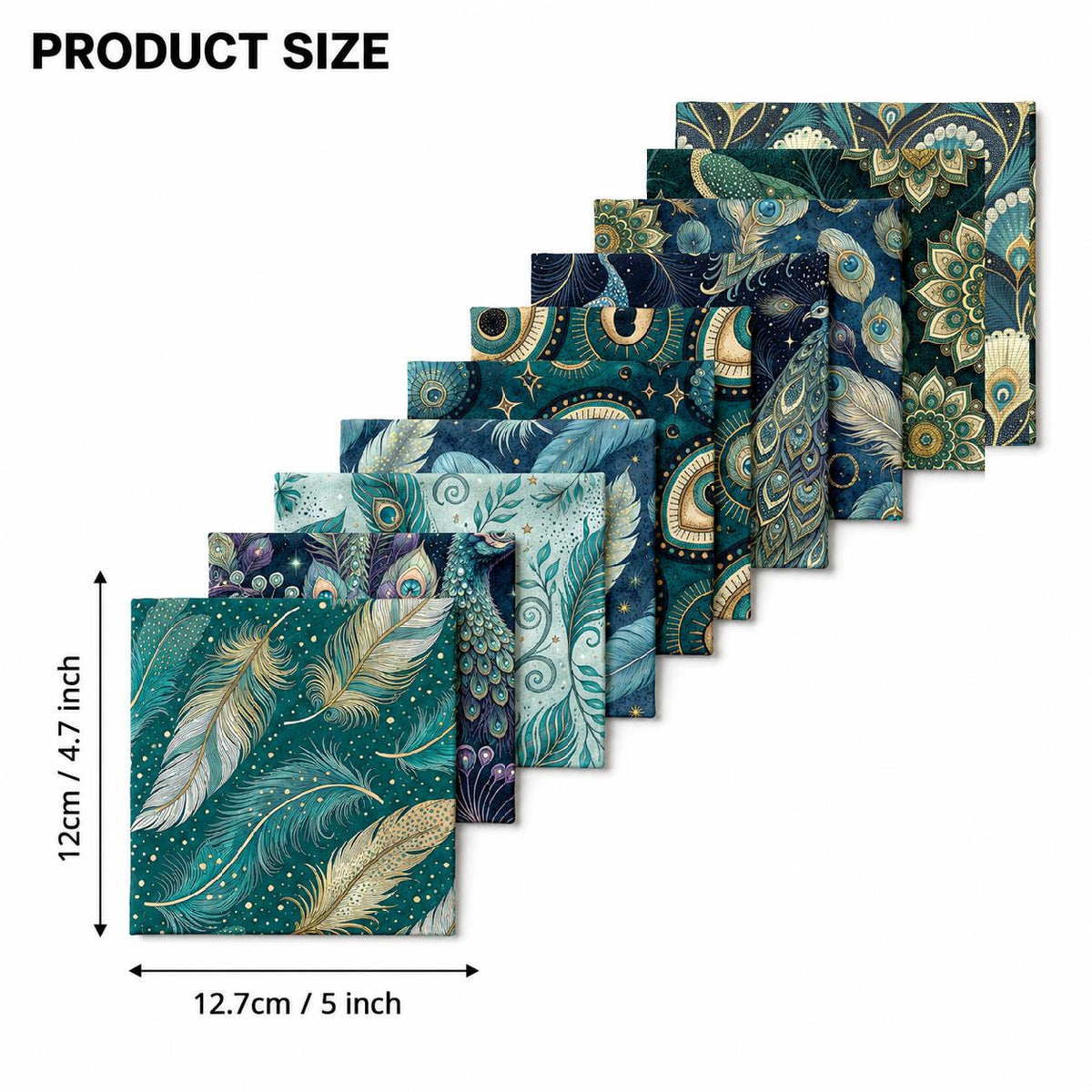 10pcs Charm Pack Set Peacock Feathers VIntage Style Pattern HAndmade DIY With Rich Color and Texture Elements 100% Polyester Patchwork in 10 Design Styles Suitable For Patchwork DIY Craft Projects DIY Wallet Making Gift Giving Bag Making Mother's Day Gift