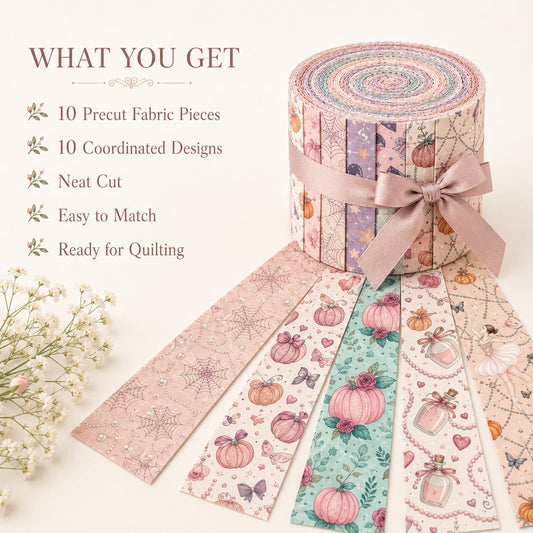 10pcs Vintage Pumpkin Spider Halloween Theme Jelly Roll Fabric Strips 2.5X19.7inch Pre-Cut 100% Polyester For Patchwork Quilts, Table Runners, Placemats, Tote Bags, Storage Pouches, Makeup Bags, Coasters, Quilt Blocks & Binding