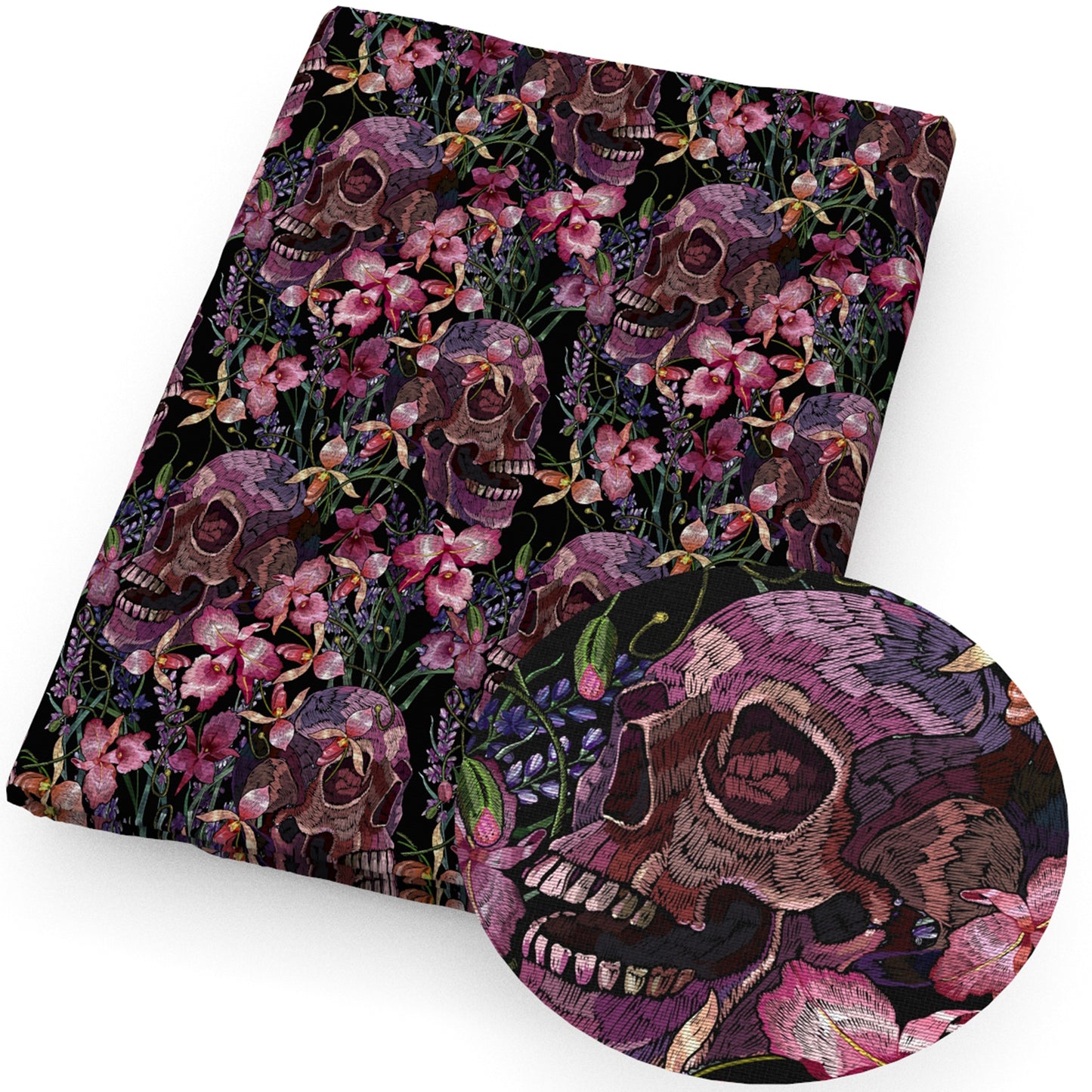 skull ghost skeleton bones flowerfloral fabric
