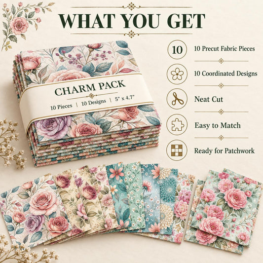 10Pc/Set Flower Series Fat Quarter Fabric, Pre-Cut Square Fabric Assort, Fabric Set, Craft Fabric, Handmade DIY Patchwork Fabric,Home Quilting Sewing Fabric, Packaging Fabric, Scrapbooking Craft Hobbyist