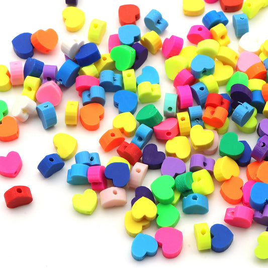50pcs Virbant Colors Heart Shaped Polymer Clay Slice Beads - Realistic Charms DIY Jewelry Making, Spacer Beads for Customizable Bracelets and Accessories, Craft Supplies for Creative Projects