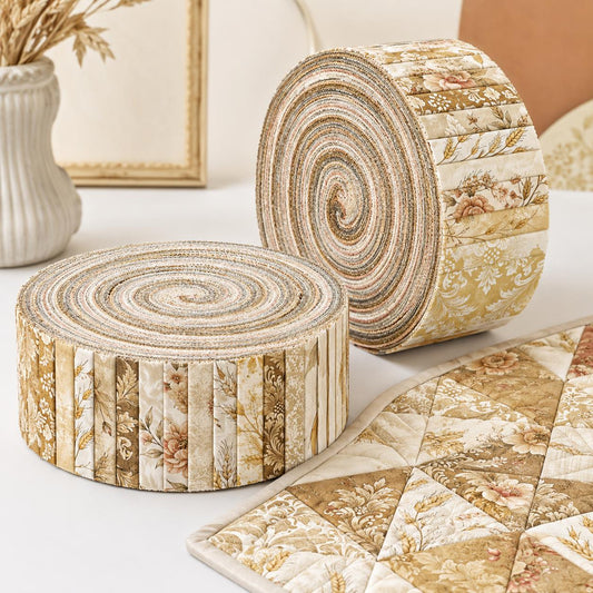 10pcs Vintage Floral Ear Of Wheat Autumn Pattern Jelly Roll Fabric Strips 2.5X19.7inch Pre-Cut 100% Polyester For Patchwork Quilts, Table Runners, Placemats, Tote Bags, Storage Pouches, Makeup Bags, Coasters, Quilt Blocks & Binding