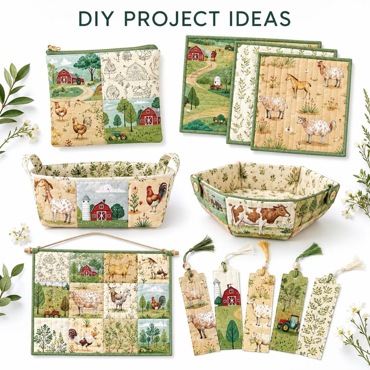 10pcs Charm Pack Set Farm House Cow Pattern Vintage Style Handmade DIY with Rich Color and Texture Elements 100% Polyester Patchwork in 10 Design Styles Suitable for Patchwork DIY Craft Projects DIY Wallet Making Gift Giving Bag Making Mother's Day Gift