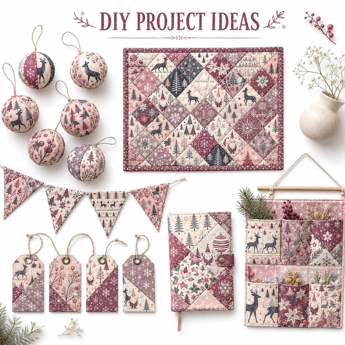 10Pc/Set Christmas Series Deer Christmas Tree Santa Claus Flower Fat Quarter Fabric, Pre-Cut Square Fabric Assort, Fabric Set, Craft Fabric, Handmade DIY Patchwork Fabric,Home Quilting Sewing Fabric, Packaging Fabric, Scrapbooking Craft Hobbyist
