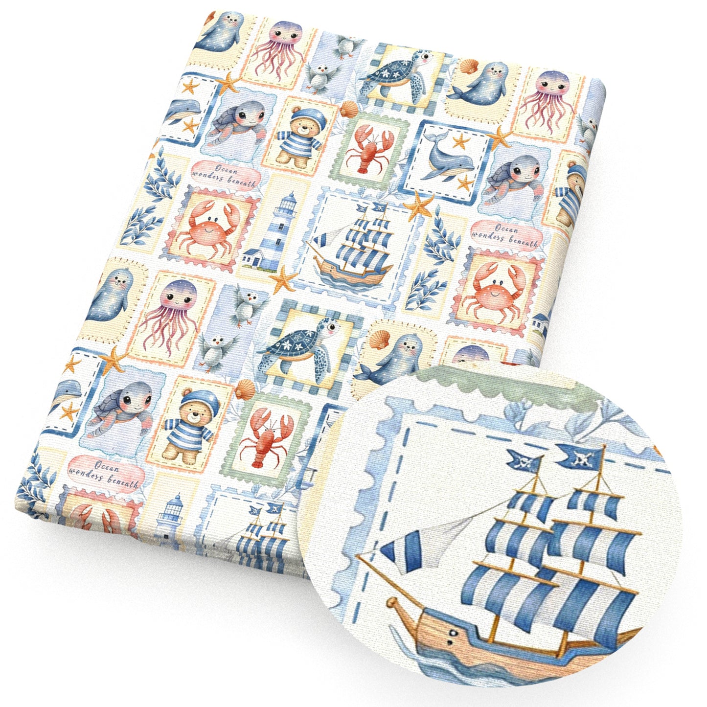 crabcrabs the whale jellyfish turtle tortoise the seal fabric