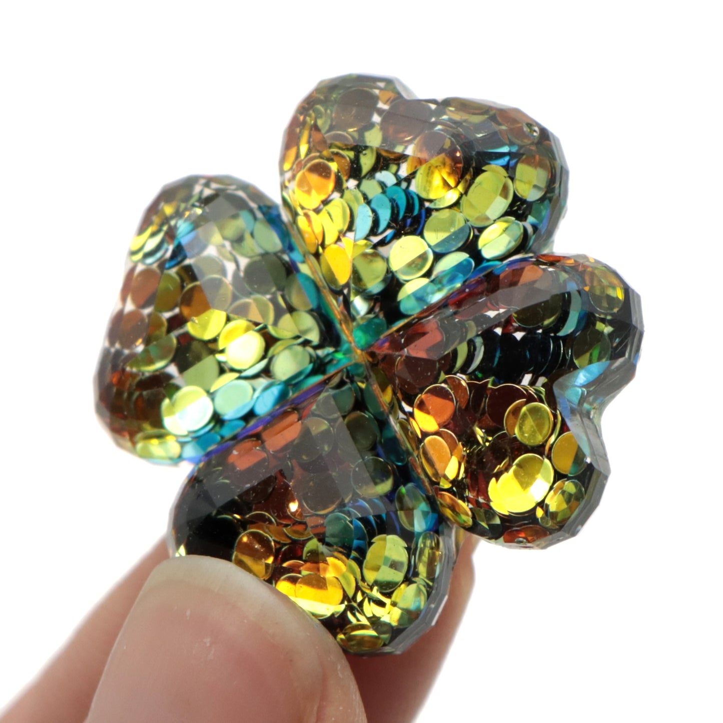 5Pcs Clover Shamrock Shaped Acrylic Charms,Random Colors,Transparent Glitter 3D Flatback Resin Cabochons for DIY Jewelry, Earrings, Bracelets, Keychains, Festive Decor, Homemade Gifts, Phone Cases, Hair Accessories - Crafting Accessories