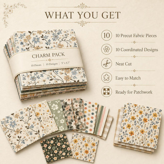 10Pc/Set Flower Series Dot Plaid Stripe Fat Quarter Fabric, Pre-Cut Square Fabric Assort, Fabric Set, Craft Fabric, Handmade DIY Patchwork Fabric,Home Quilting Sewing Fabric, Packaging Fabric, Scrapbooking Craft Hobbyist