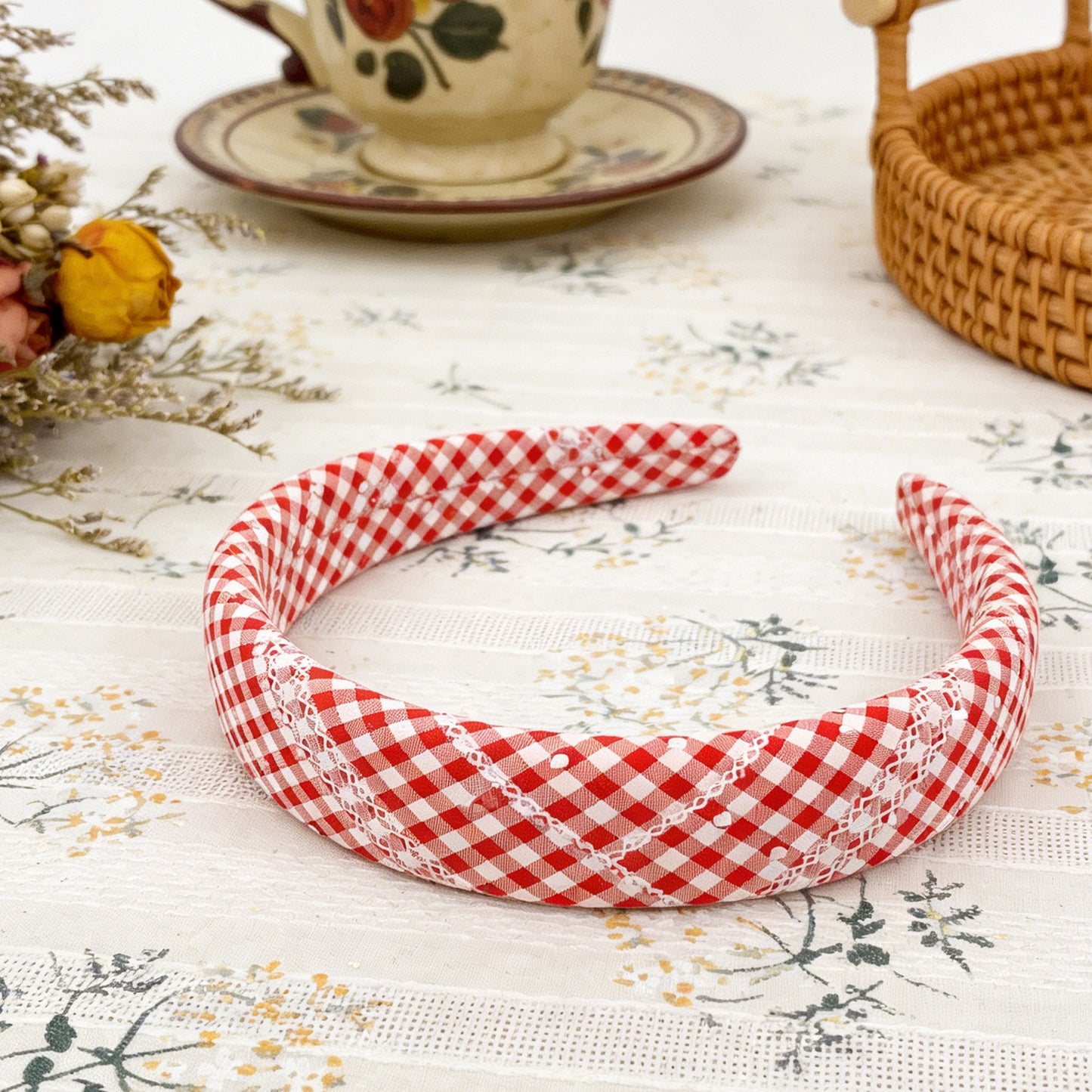 Red White Plaid Sponge Headband