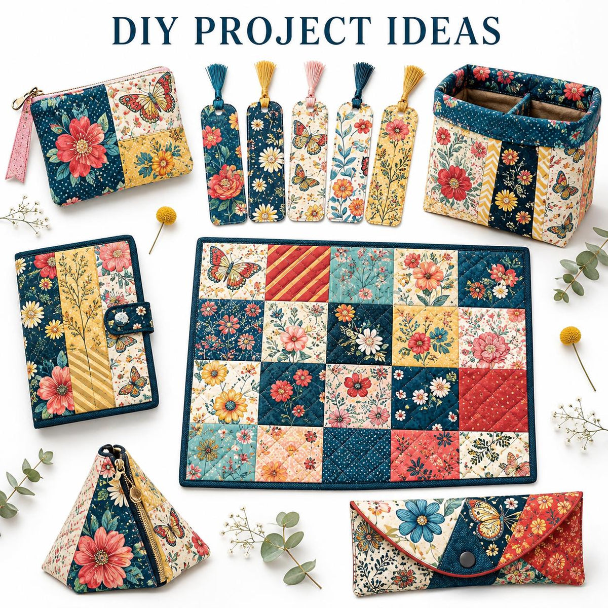 10Pc/Set Flower Series Dot Butterfly Plaid Fat Quarter Fabric, Pre-Cut Square Fabric Assort, Fabric Set, Craft Fabric, Handmade DIY Patchwork Fabric,Home Quilting Sewing Fabric, Packaging Fabric, Scrapbooking Craft Hobbyist