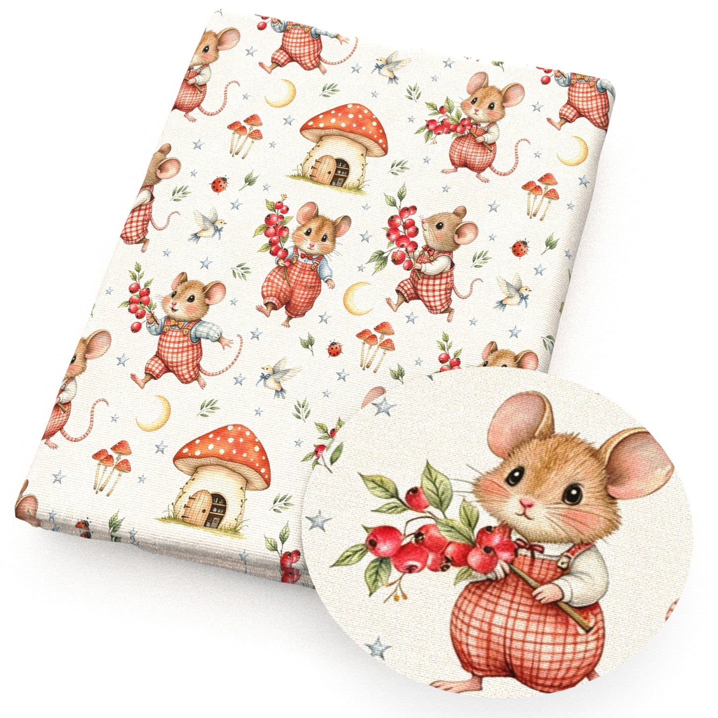 mushroom mouse ladybug moon bird fabric