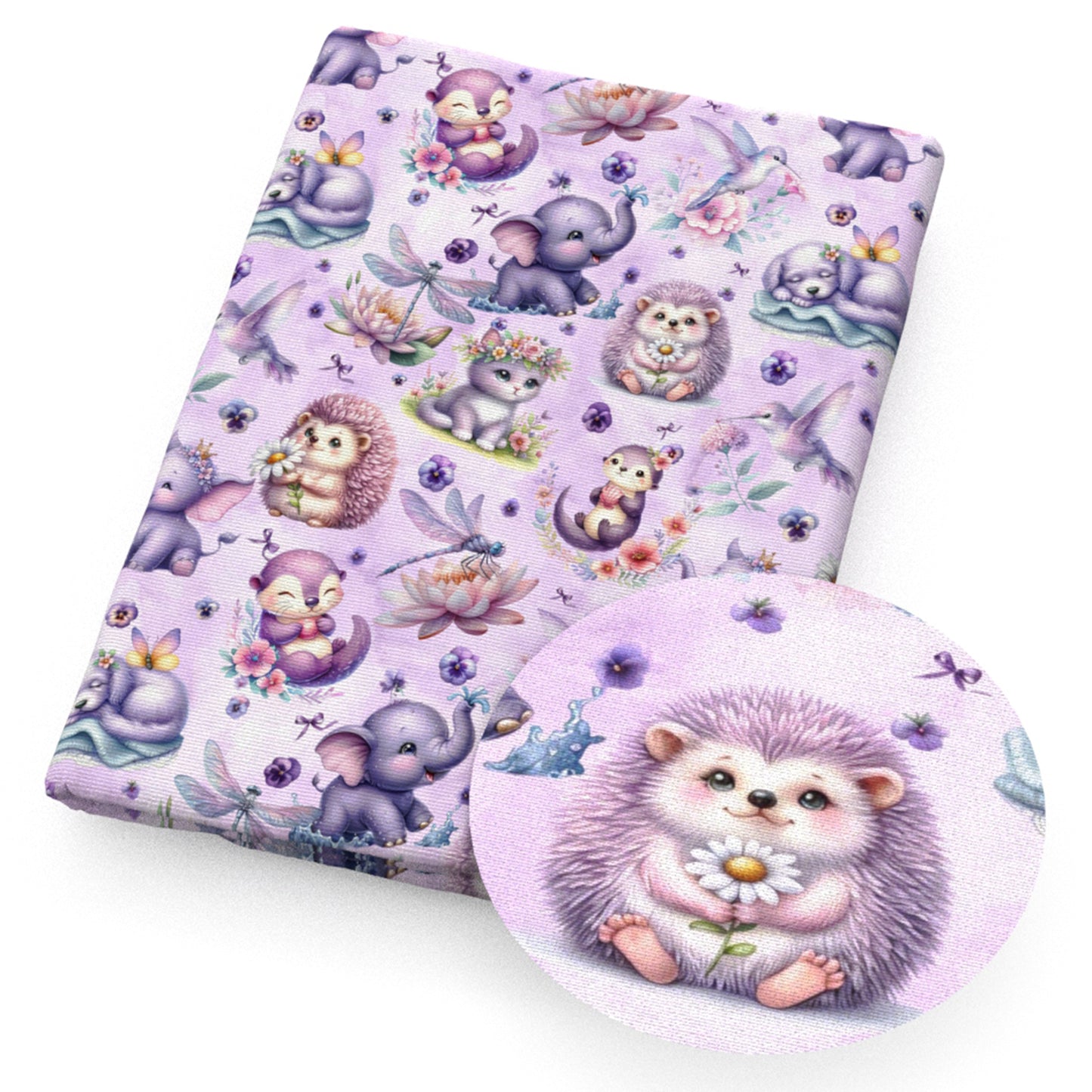 hedgehog bird dragonfly elephant otter flowerfloral fabric