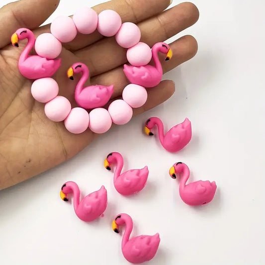 1pc Flamingo Silicone Bead Charms - Assorted Pink Shapes for Jewelry Making, DIY Beading Pens, Keychain Accessories & Handicraft Decorations