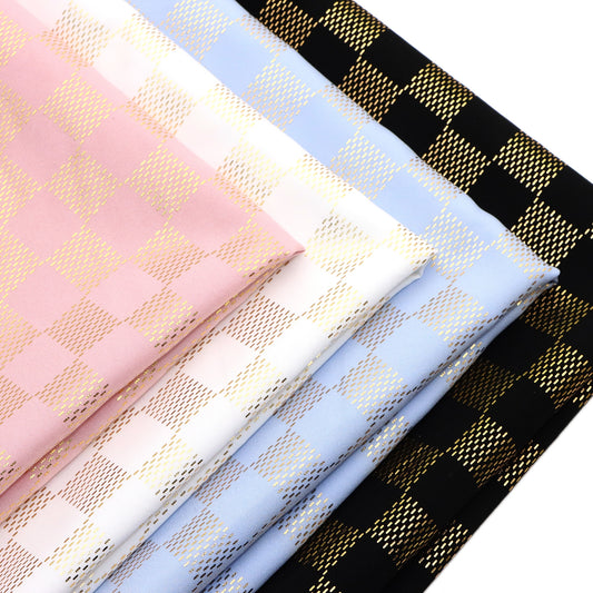 1pc Golden Foil Chessboard Pattern Polyester Fabric,59x19.68inch Pre-cut 100% Polyester Fabric,Vibrant Tartan Plaid Grid Designs,Hand Wash Only,Perfect for Wedding Decor, Crafts, Sewing, Drapes & Home Decor - DIY Special Occasions Fabric
