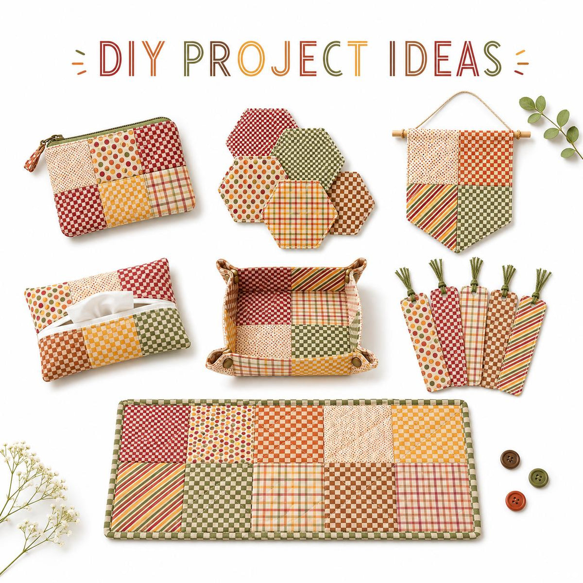10Pc/Set Autumn Series Dot Plaid Stripe Fat Quarter Fabric, Pre-Cut Square Fabric Assort, Fabric Set, Craft Fabric, Handmade DIY Patchwork Fabric,Home Quilting Sewing Fabric, Packaging Fabric, Scrapbooking Craft Hobbyist