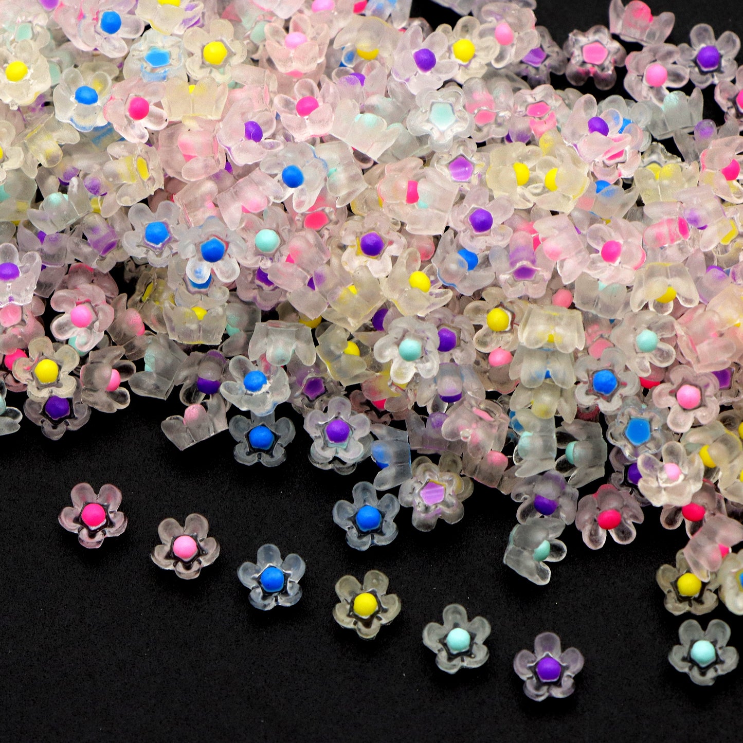 100pcs Transparent Flower Floral 3D Acrylic Resin Charms Ornament DIY Creative Phone Shell Case Keychain Fridge Patches Decors Accessories Happy Holiday Crafts Jewelry Making Wedding Christmas Party Decoration