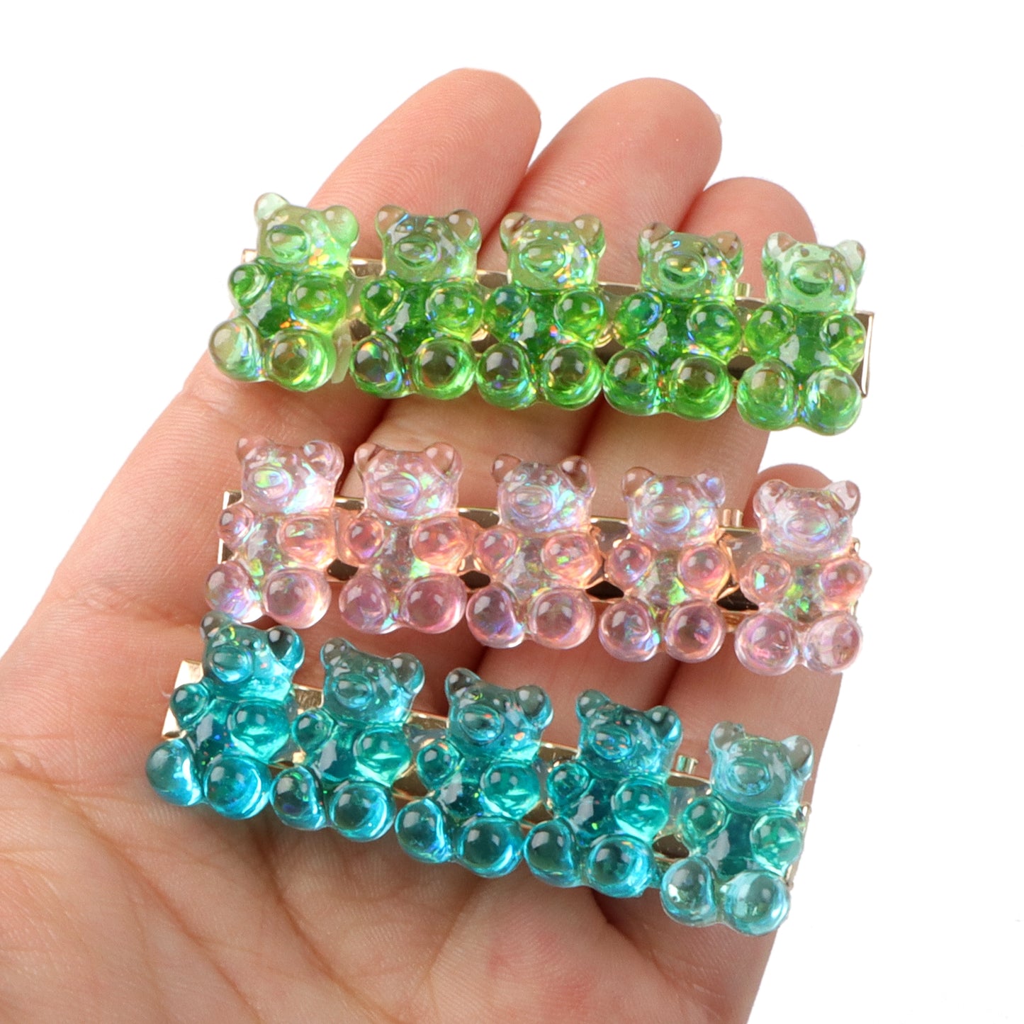 Resin Flat Back Charms Beads,10pcs Transparent Magic Iridescent Color Bear Shape Resin Cabochons for DIY Crafts, Scrapbooking, Jewelry Making