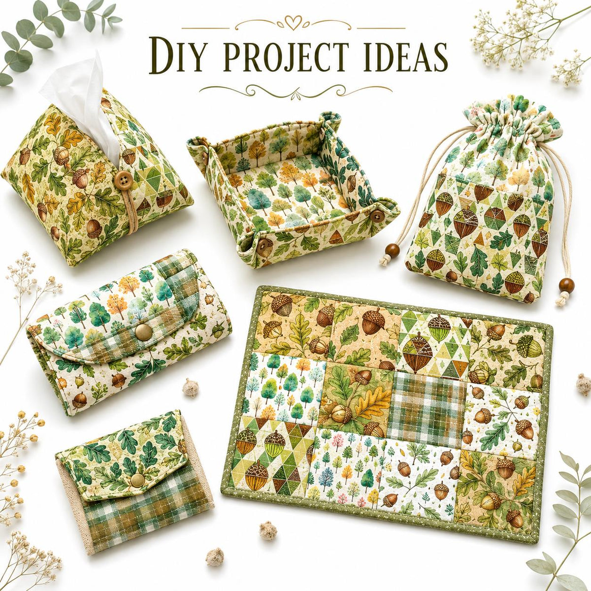 10pcs Charm Pack Set Pinecones Autumn Vintage Style Pattern Handmade DIY with Rich Color and Texture Elements 100% Polyester Patchwork in 10 Design Styles Suitable for Patchwork DIY Craft Projects DIY Wallet Making Gift Giving Bag Making Mother's Day Gift