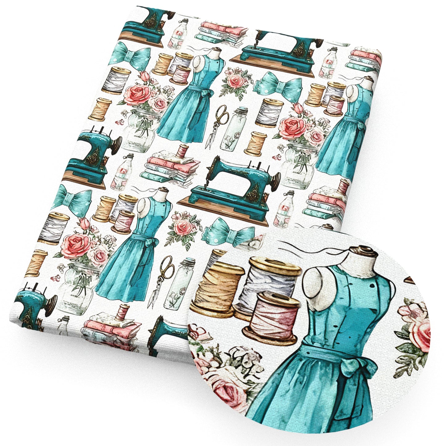 sewing threads sewing machine pattern scissors knife flowerfloral fabric