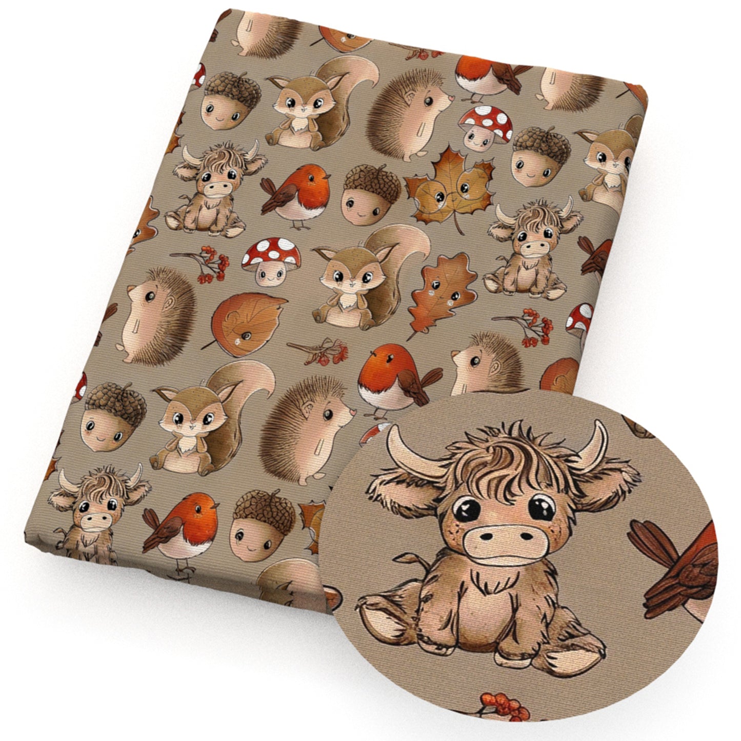 cow maple leaf hedgehog bird mushroom fabric