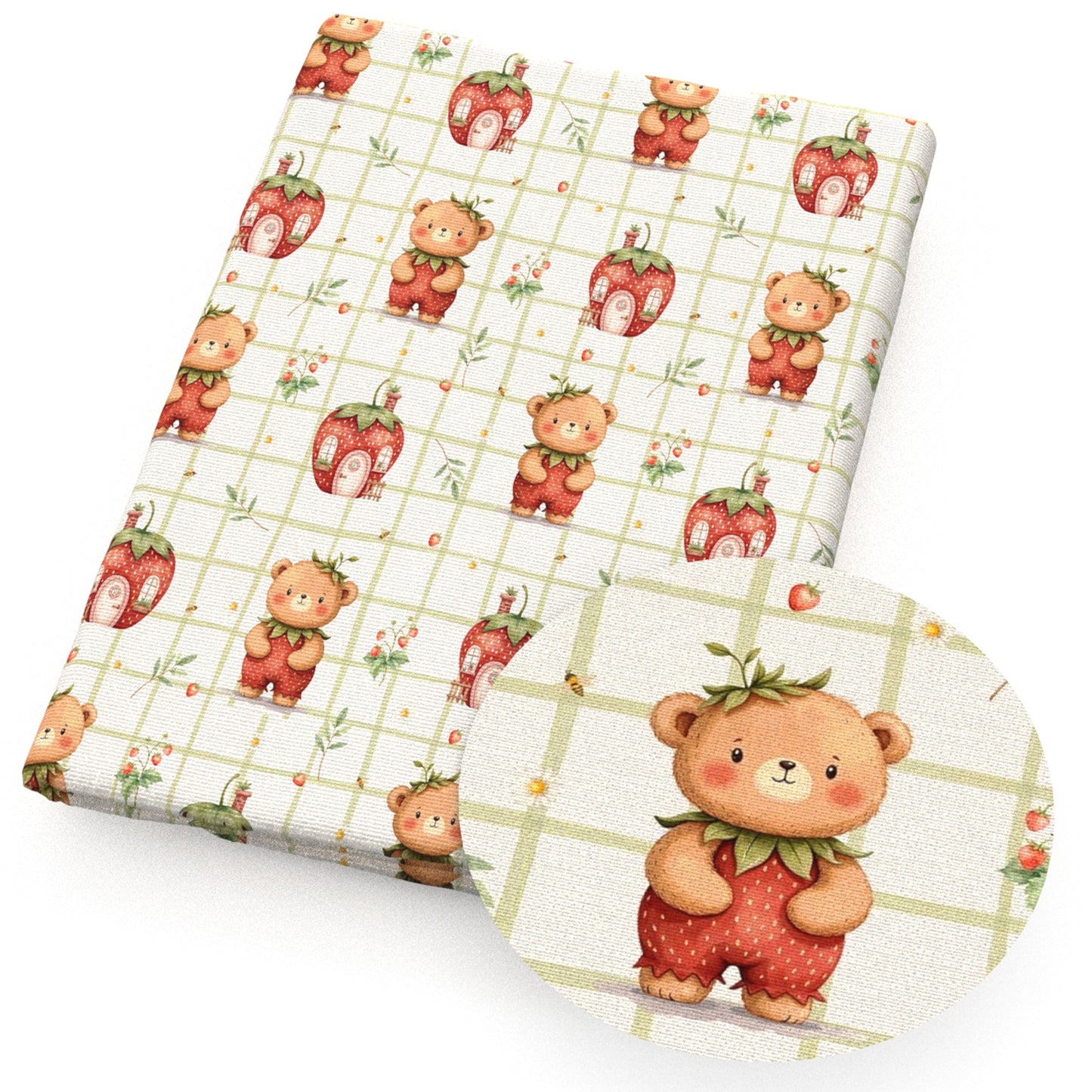 plaid grid strawberry house fabric