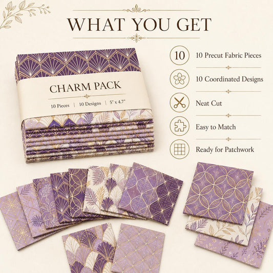 10Pc/Set Purple Series Stripe Leaves Spider Web Fat Quarter Fabric, Pre-Cut Square Fabric Assort, Fabric Set, Craft Fabric, Handmade DIY Patchwork Fabric,Home Quilting Sewing Fabric, Packaging Fabric, Scrapbooking Craft Hobbyist