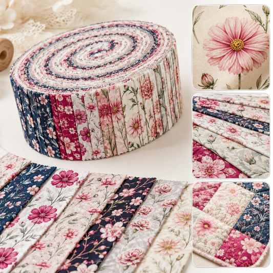 10pcs Vintage Floral Pattern Jelly Roll Fabric Strips 2.5X19.7inch Pre-Cut 100% Polyester For Patchwork Quilts, Table Runners, Placemats, Tote Bags, Storage Pouches, Makeup Bags, Coasters, Quilt Blocks & Binding