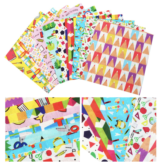 10Pc/set 7.87x7.87inch(20x20cm) letters pencil Precut Quilting Fabric Fat Quarter Fabric Bundle, Polyester Quilting Squares for Patchwork, DIY Crafts Projects, DIY Wallet Making