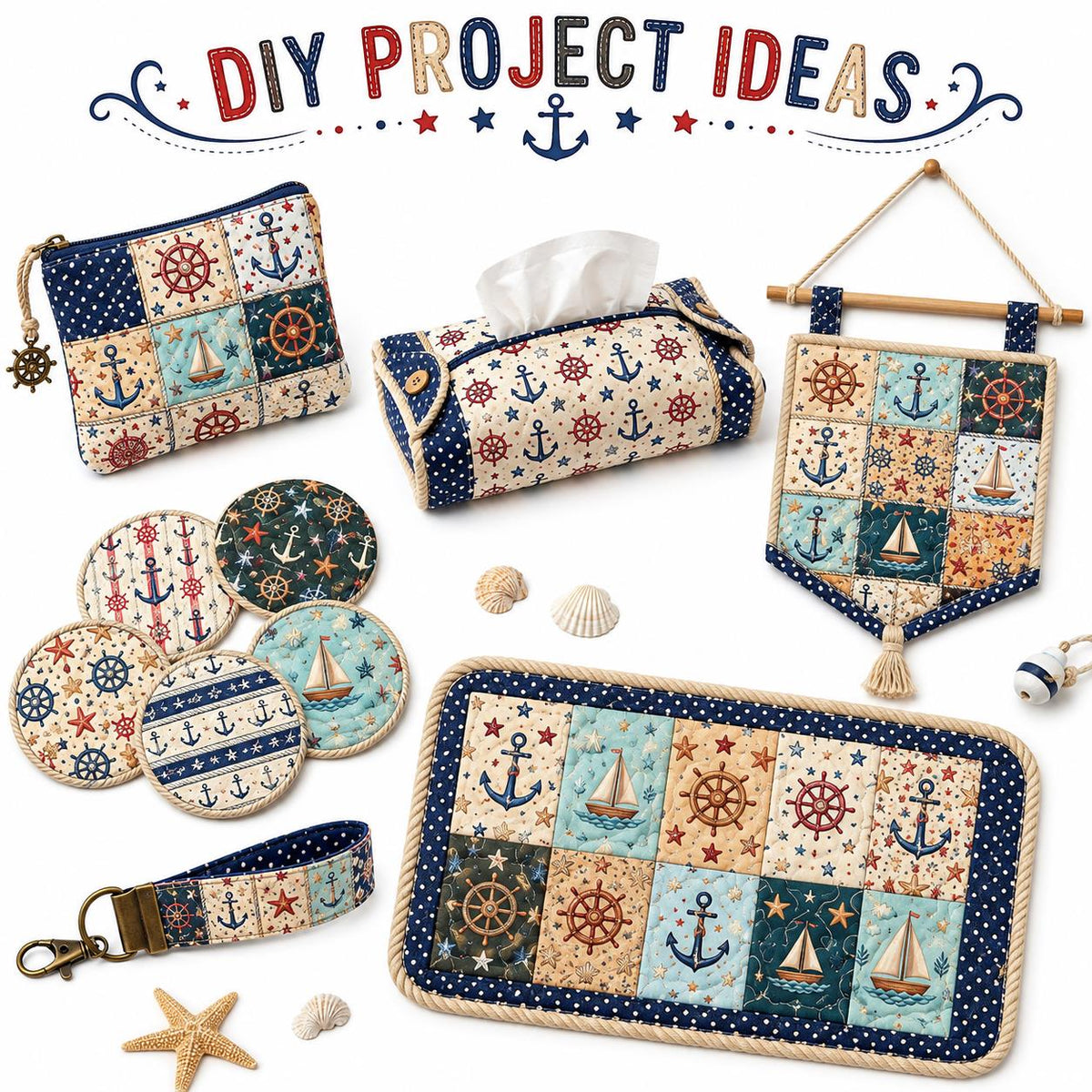 10pcs Charm Pack Set Anchor Pattern 100% Polyester Patchwork in 10 Design Styles, Ready-to-Sew Without Cutting, Suitable For Patchwork Wallet Making Gift Giving Tote Bags Coasters DIY Craft Projects