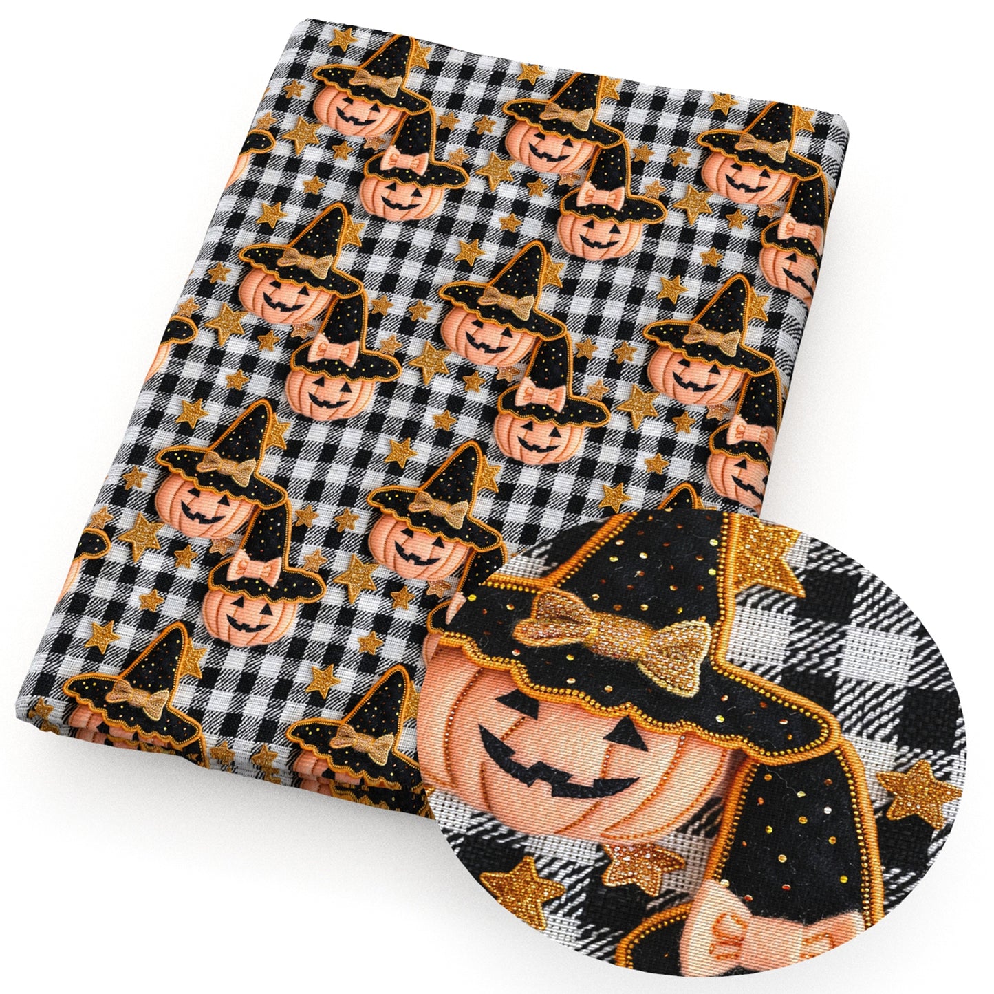 imitation embroidery series halloween star starfish pumpkin plaid fabric