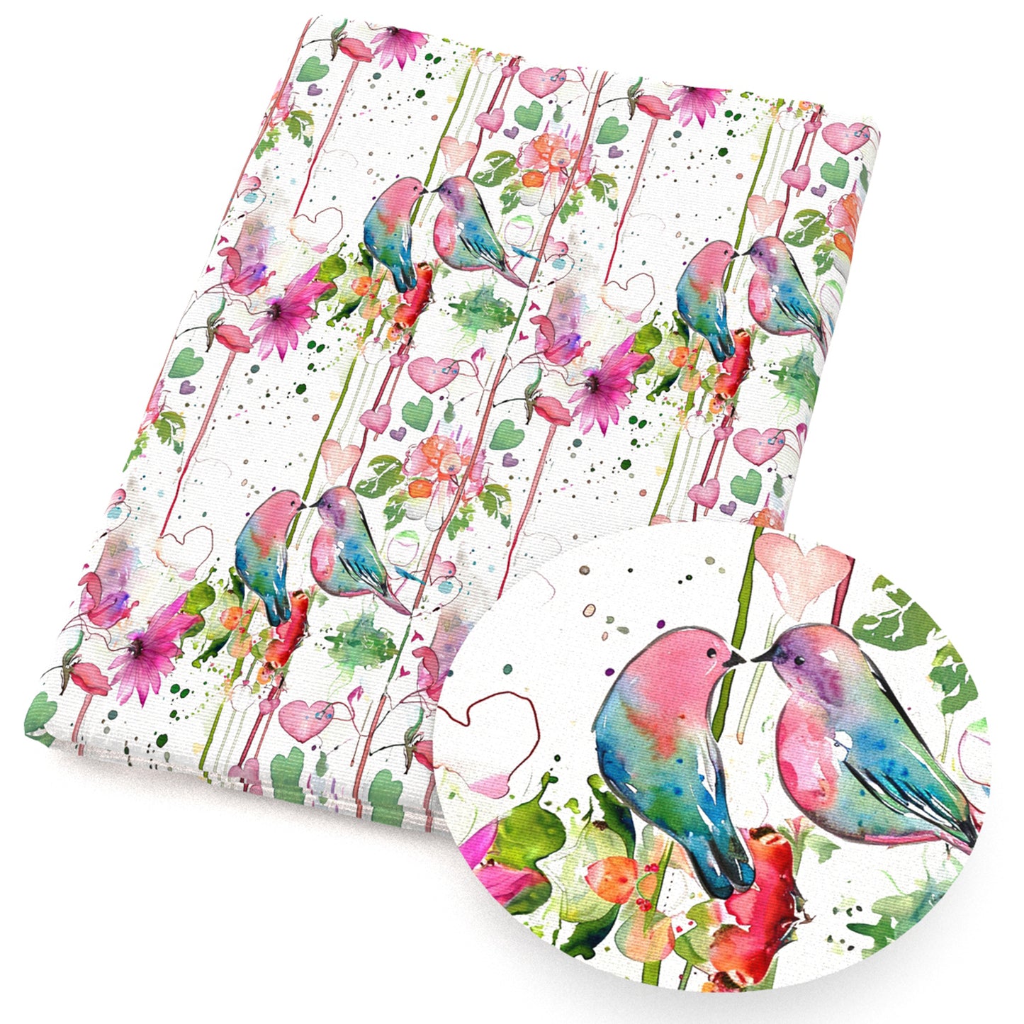 heart love valentine's day flowerfloral bird fabric