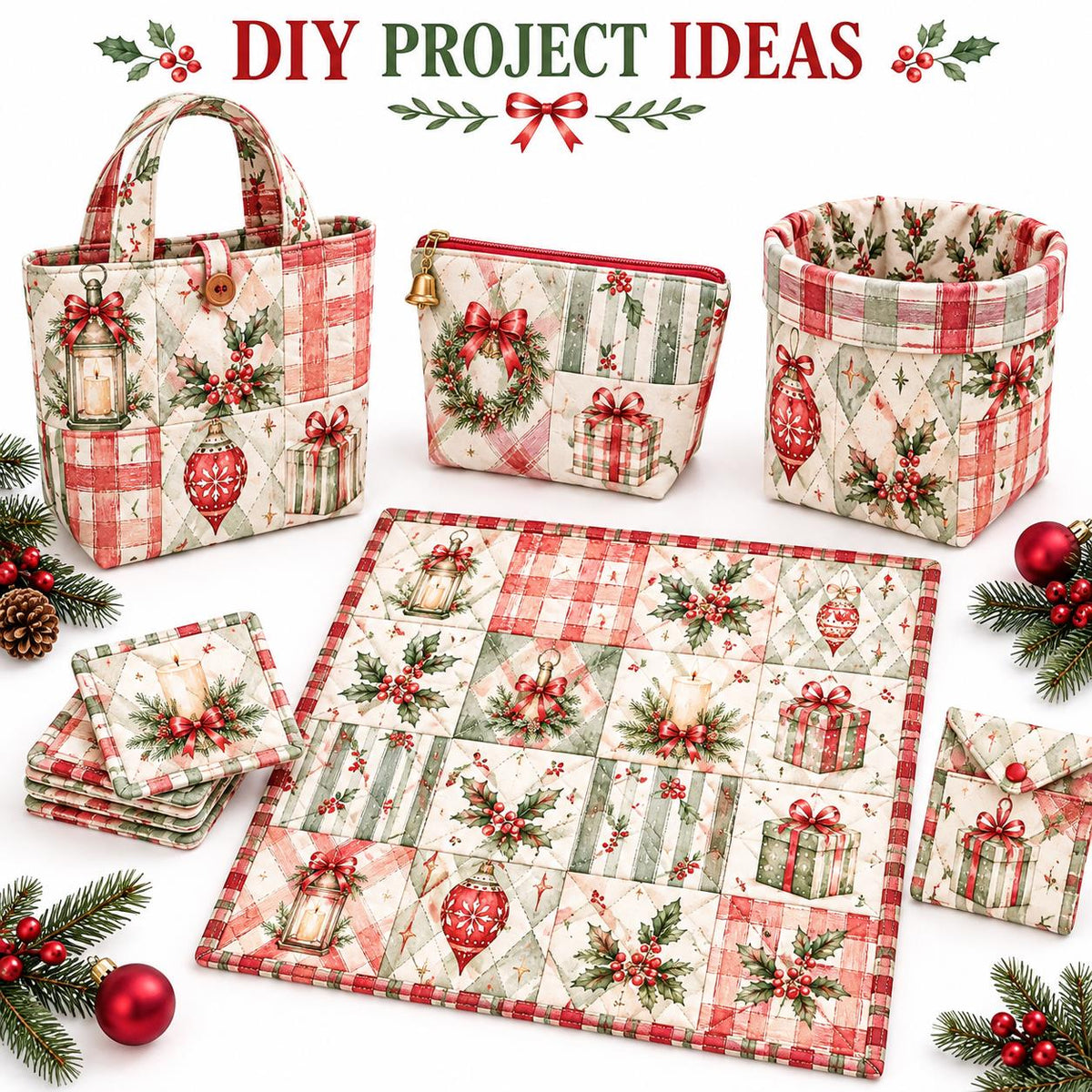 10Pc/Set Christmas Series Plaid Stripe Bowknot Bell Star Holly Fat Quarter Fabric, Pre-Cut Square Fabric Assort, Fabric Set, Craft Fabric, Handmade DIY Patchwork Fabric,Home Quilting Sewing Fabric, Packaging Fabric, Scrapbooking Craft Hobbyist