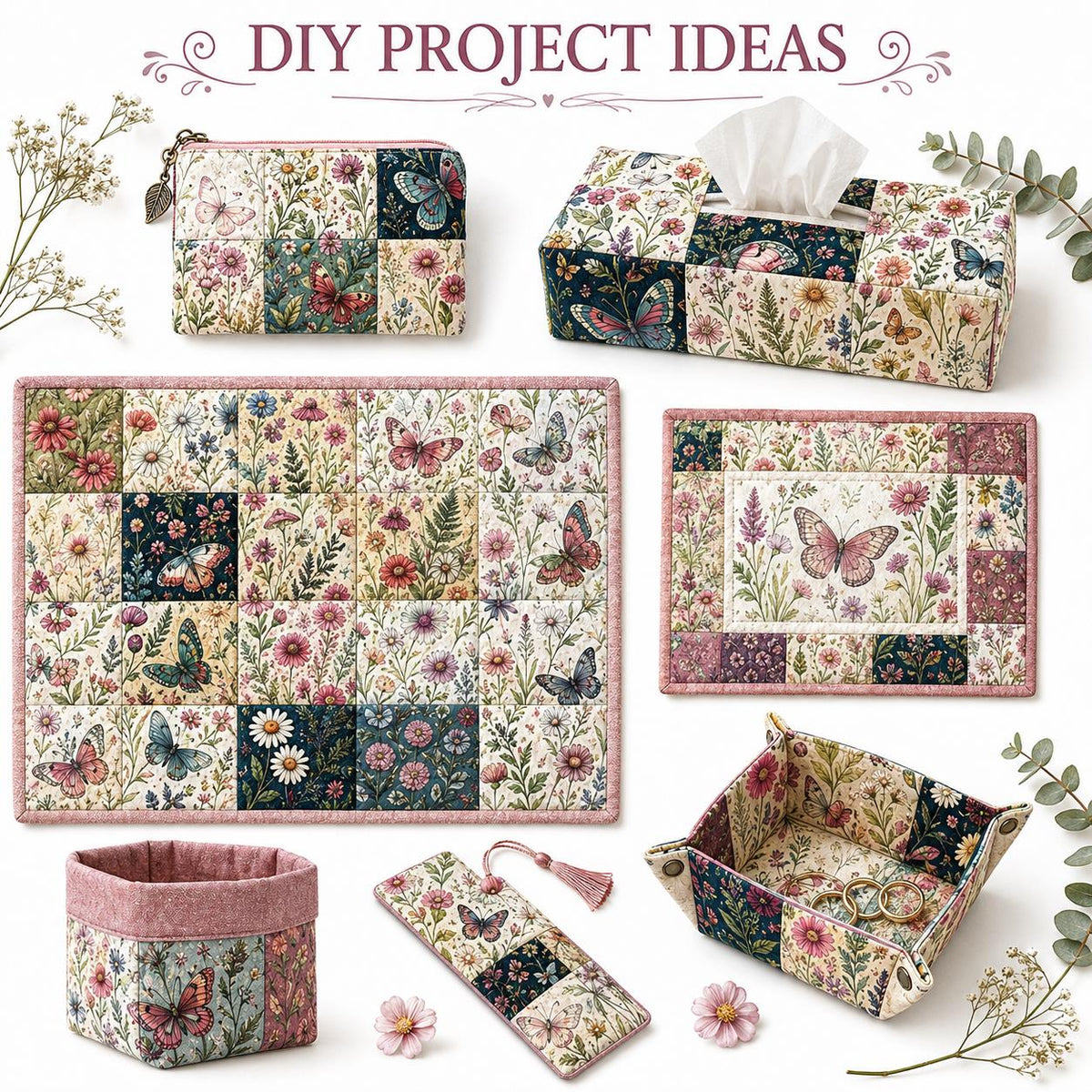 10pcs Charm Pack Set Floral Butterfly Pattern Vintage Style Handmade DIY with Rich Color and Texture Elements 100% Polyester Patchwork in 10 Design Styles Suitable for Patchwork DIY Craft Projects DIY Wallet Making Gift Giving Bag Making Mother's Day Gift